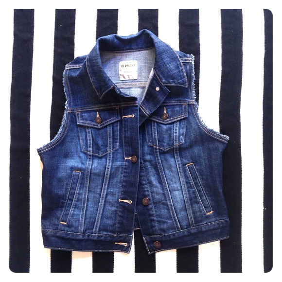 Distressed dark denim vest
