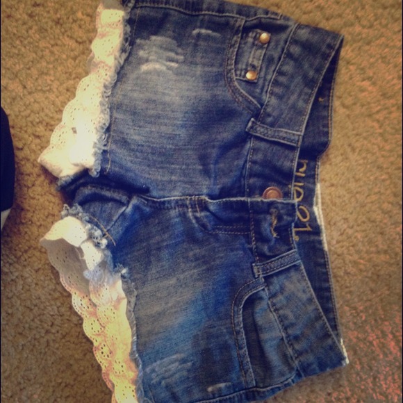 denim shorts with crochet detail.