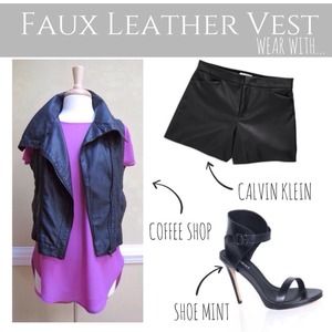 VEST - Oversize Collar Faux Leather Vest