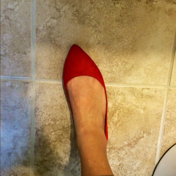 Cherry Red suede point toe flats
