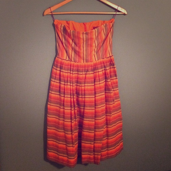 Heidi Merrick Southwestern Linen Strapless Dress 2