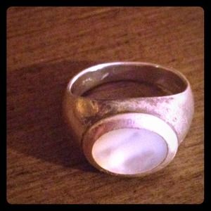Sterling silver mother of pearl circle ring
