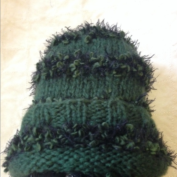 Green and black yarn hat