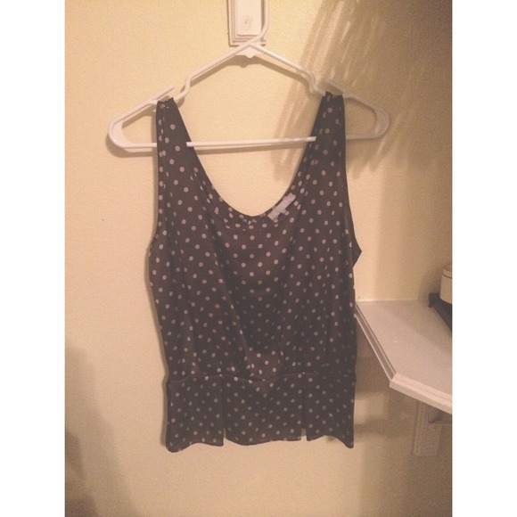 Silk Brown/Tan Polka Dot Peplum Top