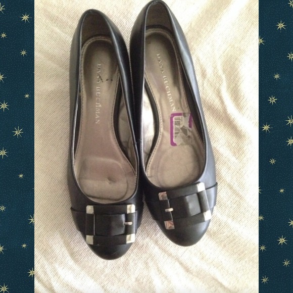 Black buckle wedges