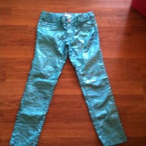 Shiny blue zebra print pant for girls
