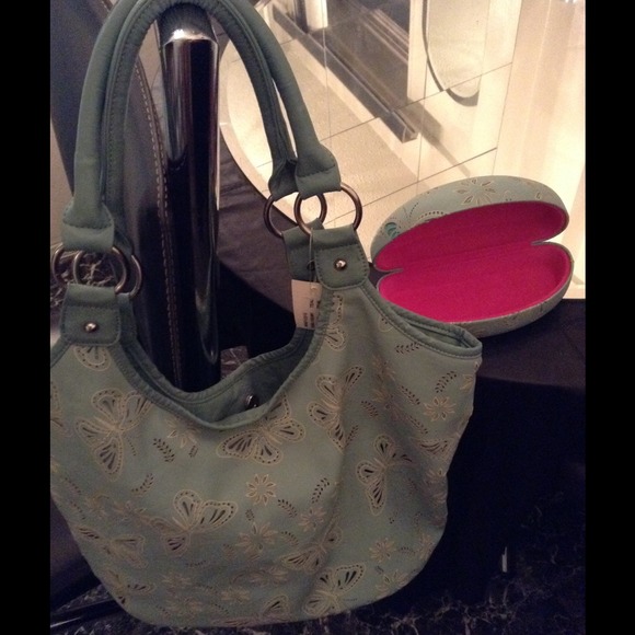 Butterfly faux leather bag/ eye glass case bundle