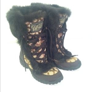 New Auth Coach Snow Boot SZ 5 Rabbit Fur Jennie