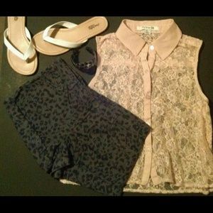 Denim Leopard Shorts