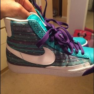 Nike Blazers purple and teal