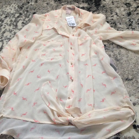 Sheer flamingo forever 21 button up