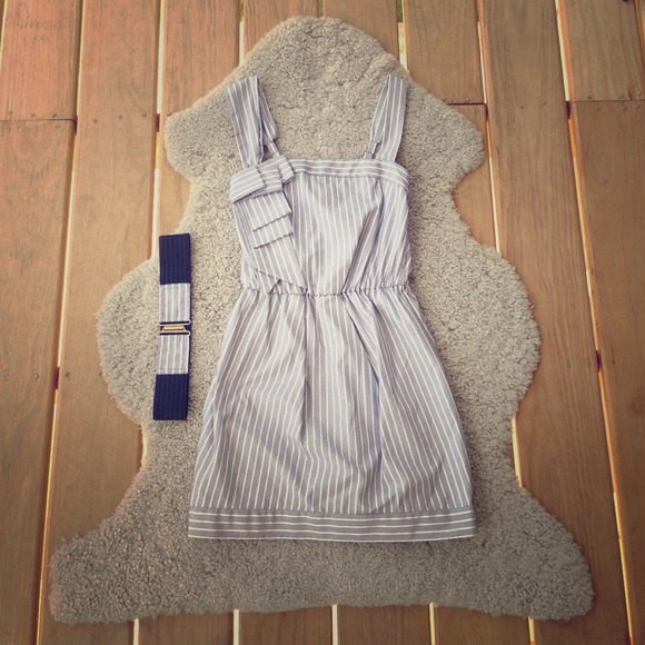 grey and white striped dress