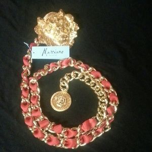 Marciano Gold Lion Plaque Belt (Red Fabric)