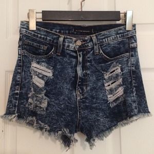 Denim, destroyed, acid wash high waisted shorts