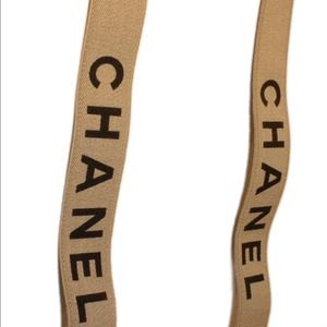 Beige CHANEL Logo suspenders Lady Gaga & Rihanna
