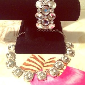 Silver ice Fashion set necklace and bracelet