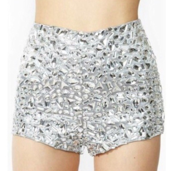 high waisted rhinestone shorts