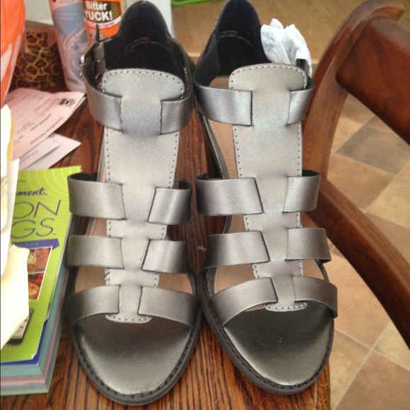 3 inch silver metallic chunky heel