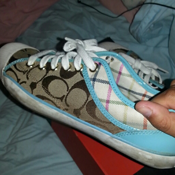 Brown coach sneakers with blue and other colors - Picture 2 of 4