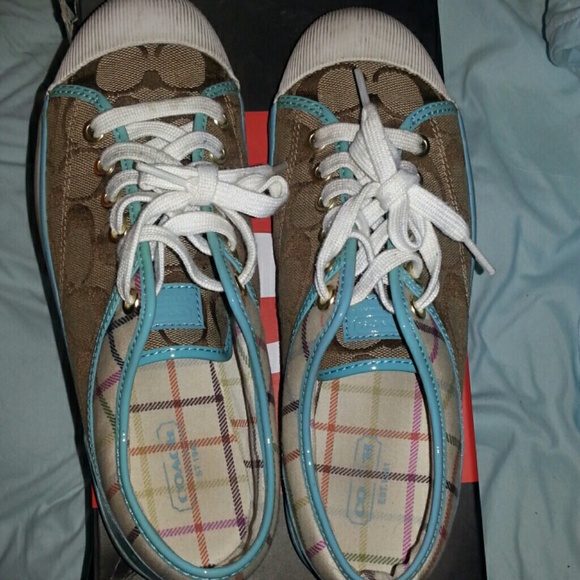 Brown coach sneakers with blue and other colors - Picture 3 of 4