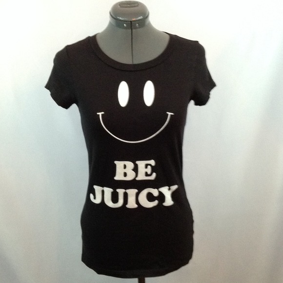 Juicy Couture Tops - JUICY COUTURE  Black "Be Happy" 😊 Scoopneck Tee!