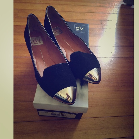 Silver Tipped Black Suede Loafers With Box