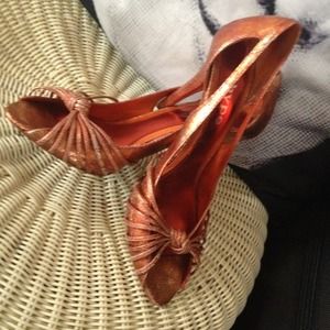 ✂️Hype Cracked Metallic Bronze/Orange Leather Heel