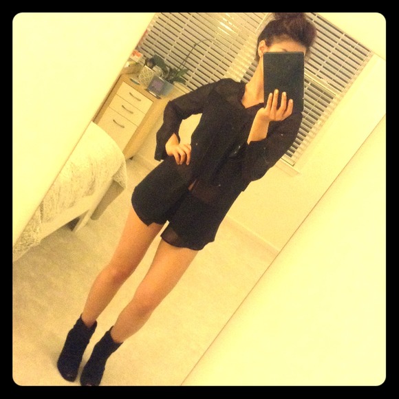 Zara Black Mixed Fabric Top