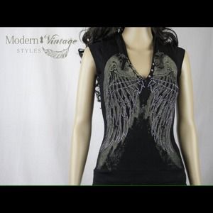 **SOLD** hooded shirt with angel wing design small