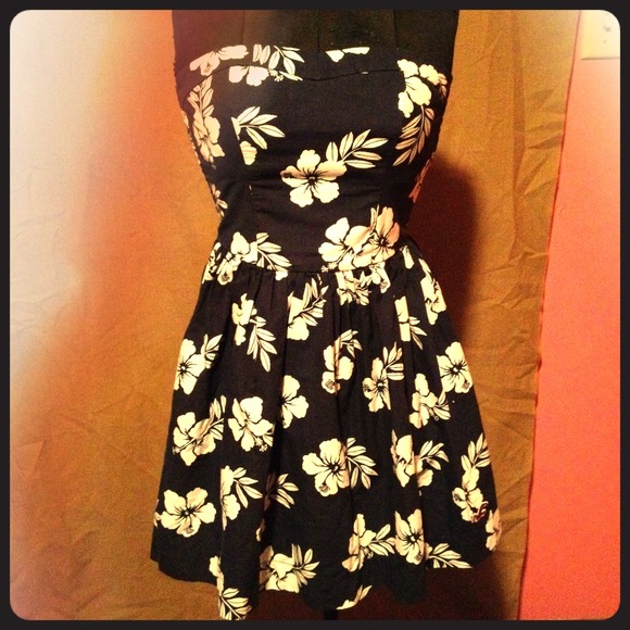 Navy blue with white flowers summer dress