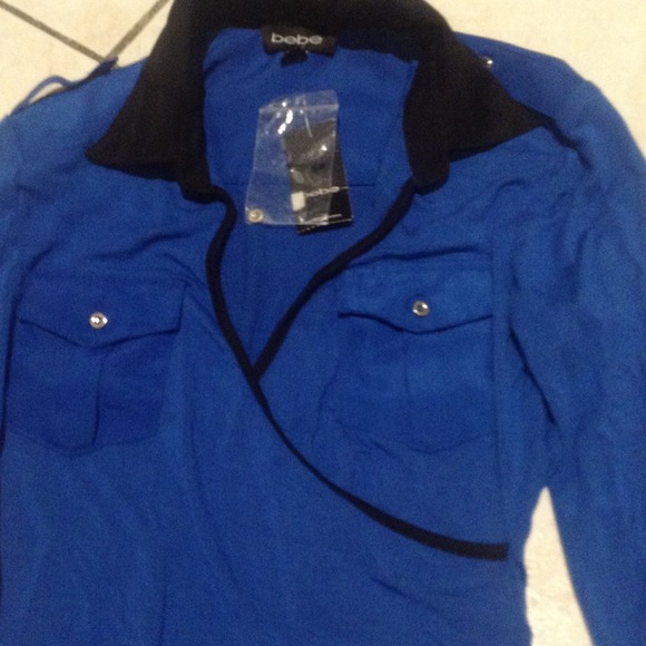 Blue with black trimming body suit with collar - Picture 2 of 4