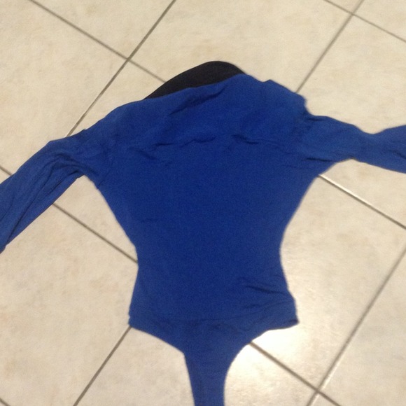 Blue with black trimming body suit with collar - Picture 3 of 4