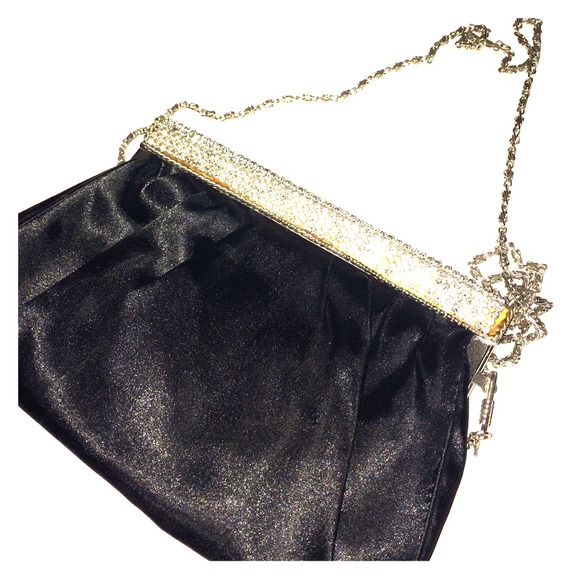 Black suede clutch with chain
