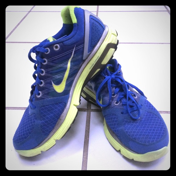 Nike Lunarglide+ 2 in blue/neon green. Size 8 1/2.