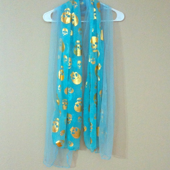 Sold Turquoise with Gold Skull Scarf