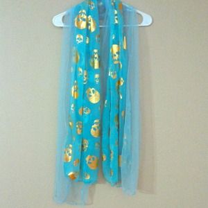 Sold Turquoise with Gold Skull Scarf