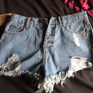 Light blue jean high waisted shorts