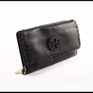 Tory Burch black zip around wallet clutch