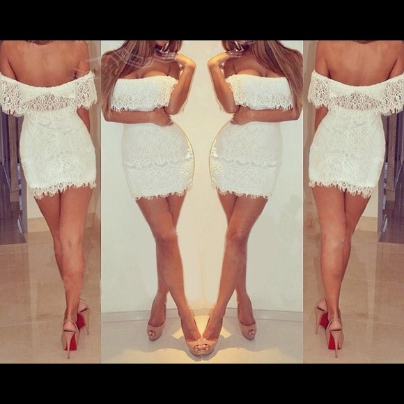 Over The Shoulder Lace Bodycon Dress