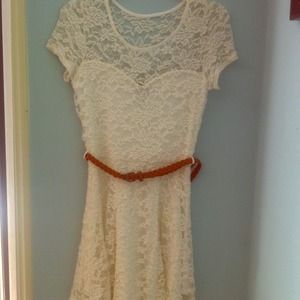 Wet Seal White Lace Skater Dress W/ Belt. LIKE NEW