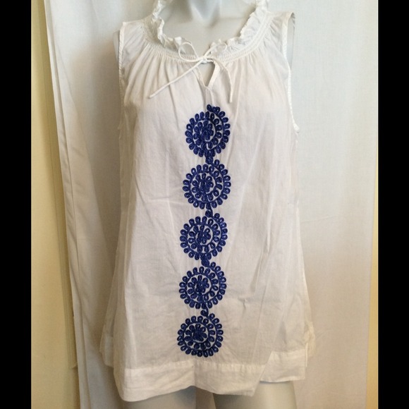 TOMMY HILFIGER BOHO PEASANT BLOUSE SLEEVELESS EMBR