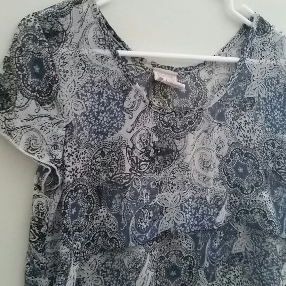 Patterned Blue & Black Top