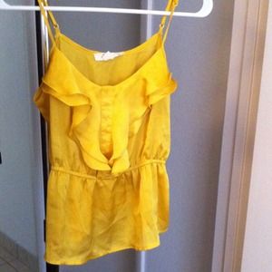 Yellow satin ruffled top