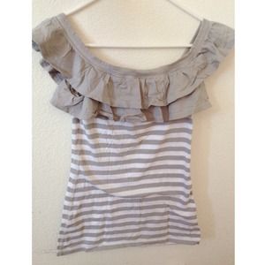 Abercrombie & Fitch Light Grey/White Ruffle Top