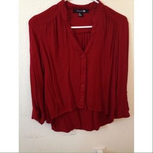 Forever 21 Burgundy/Red Long Sleeve High Low Top