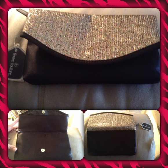 Glitter and black satin clutch purse
