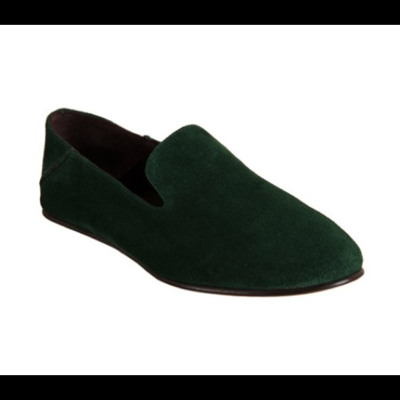 New Rochas Jiffy Slip On Flats Green Suede