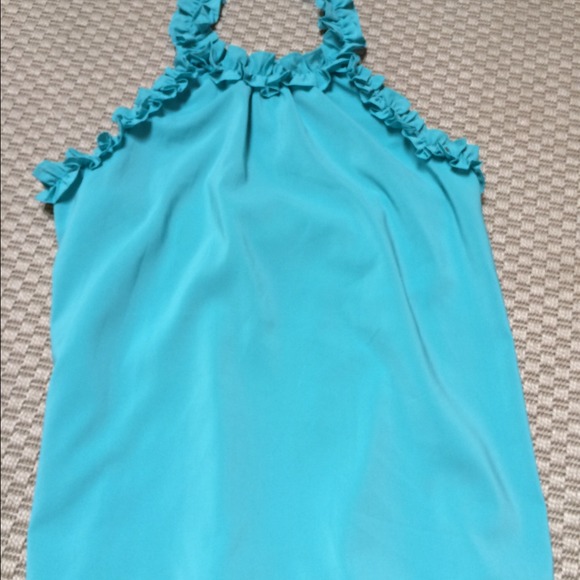 Aqua ruffled trim halter