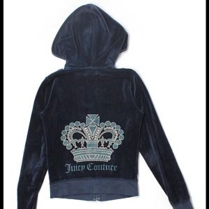 Juicy Couture Navy Blue Velour Hoodie - Small