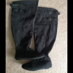 SOLD AS BUNDLE! Wide-calf blk over-the-knee boots